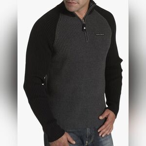 Nautica Jeans Co Gray And Black 1/4 zipper Knit Long Sleeve Sweater Pullower MEN